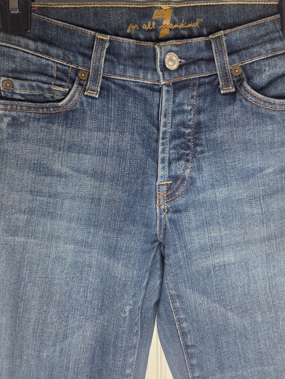 7 For All Mankind Boy Cut Jeans Dark Wash Stretch Straight Leg Premium Denim - Picture 15 of 15